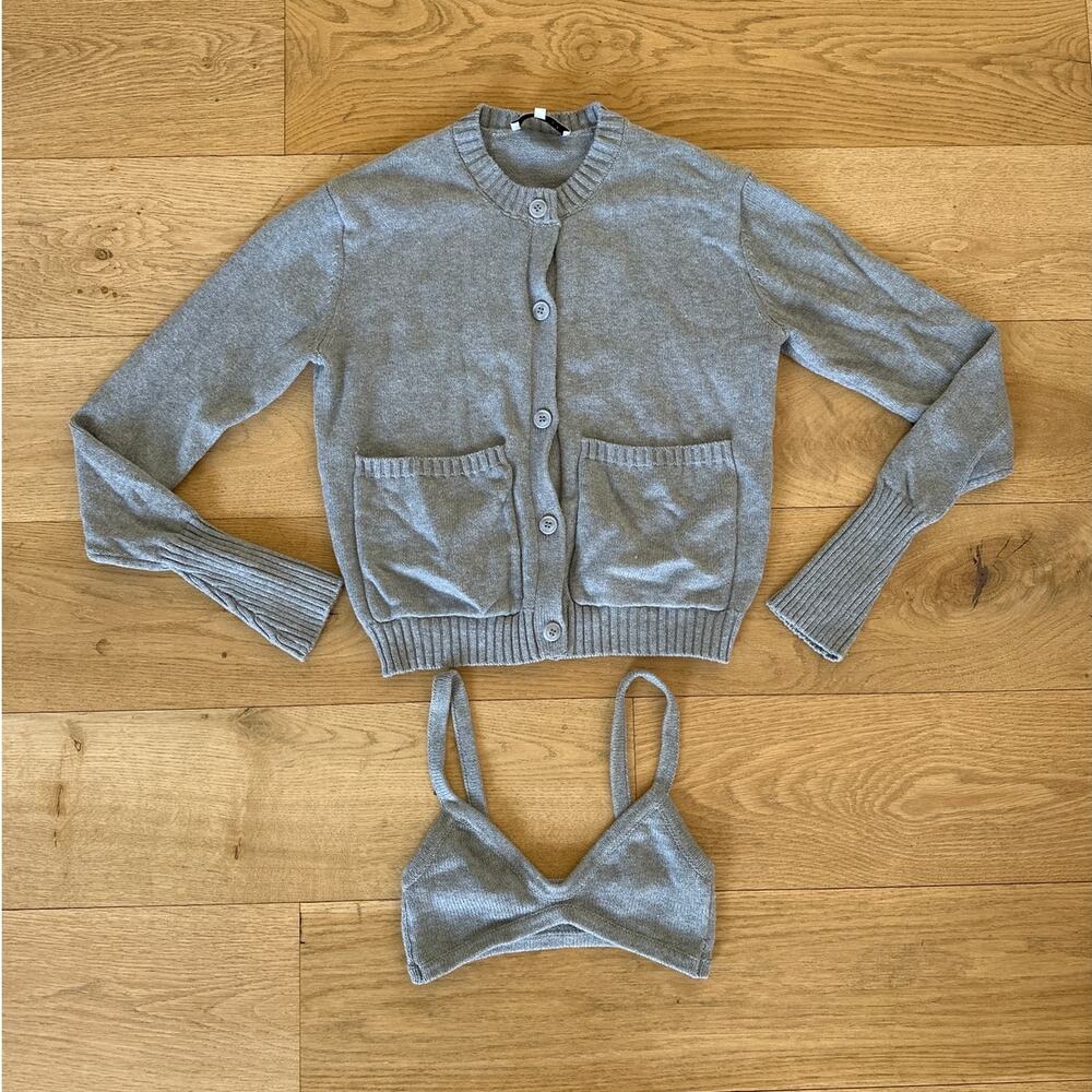 One Mile The Label - Drew Knit Bralette & Cardigan in Gray